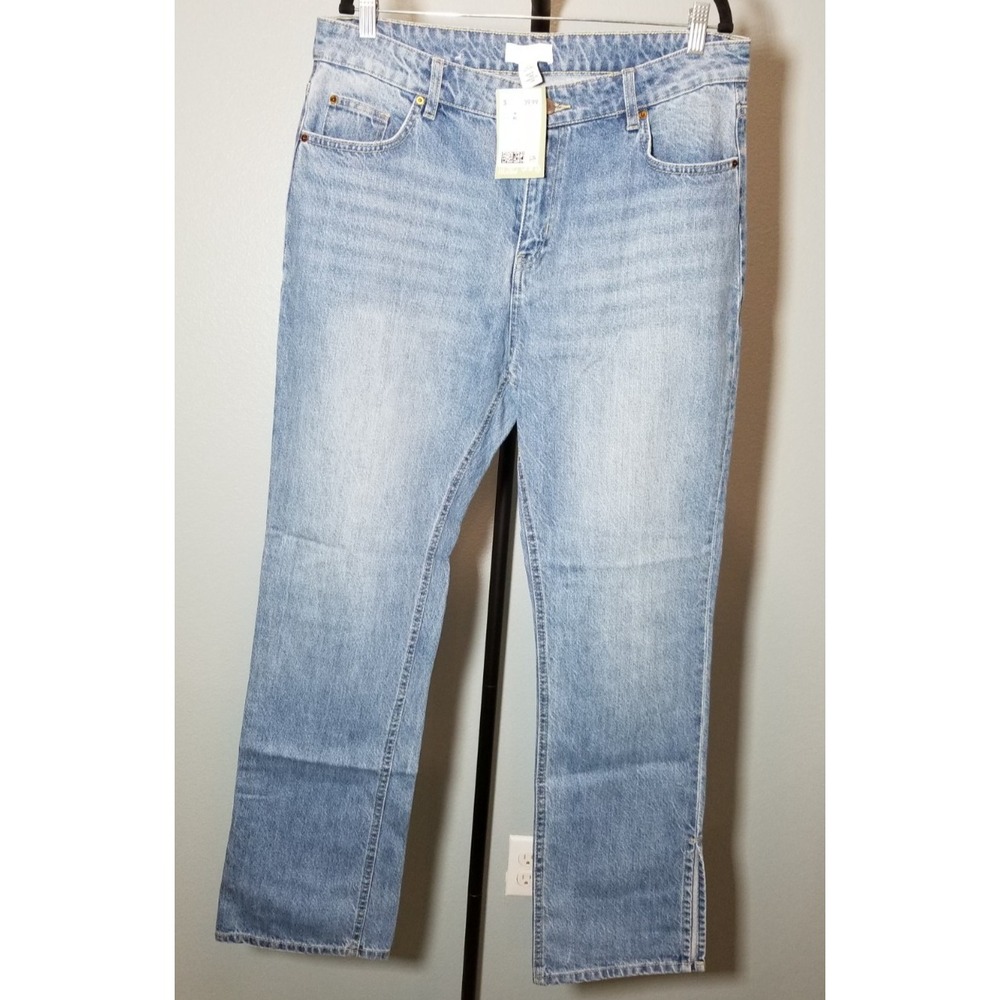 H&M Womens Sz 14 Straight Leg Jean Ankle Slit Retro Festival Cottage Coastal NWT